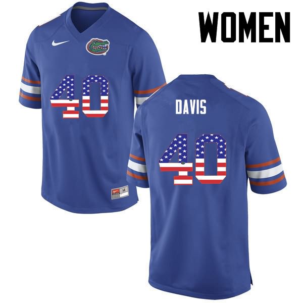 Women's NCAA Florida Gators Jarrad Davis #40 Stitched Authentic USA Flag Fashion Nike Blue College Football Jersey QZA5565OP